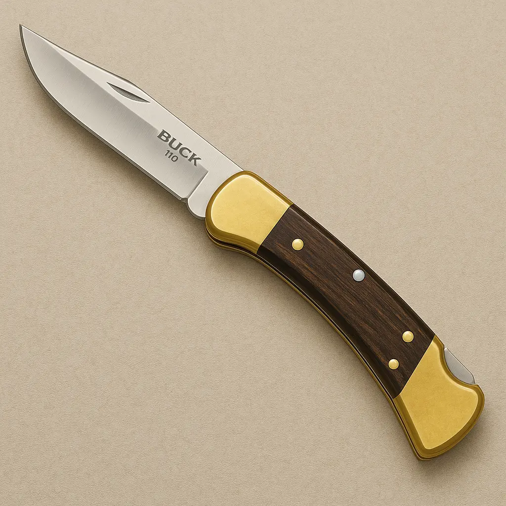 Buck 110 Folding Hunter - Amerikanisches Premium-Taschenmesser mit Holzgriff und Messingbeschlägen für legales Camping in Deutschland 2025